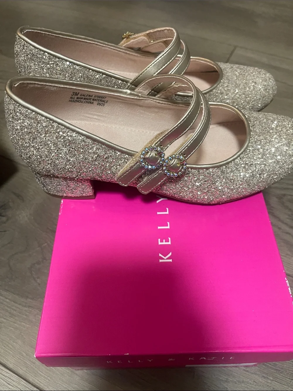 Kelly & Katie Glitter Double-Strap Mary Jane Flats - Gold